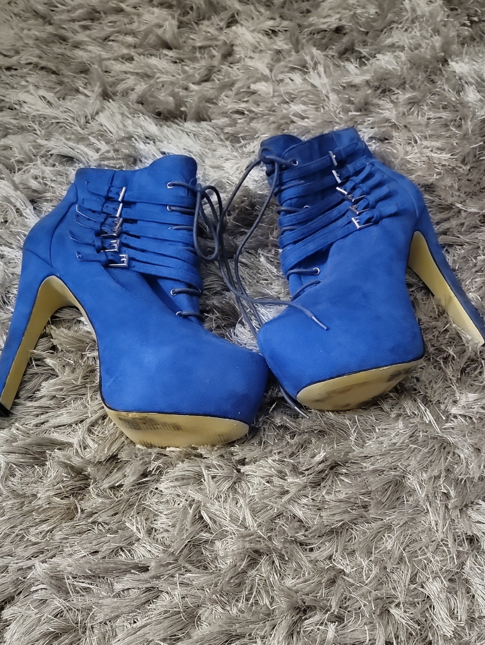 Electric Blue Lace-Up Platform Ankle Heels